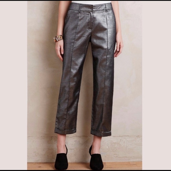 Harlyn Anthropologie Silver Cropped Cuffed Pants - Picture 3 of 15